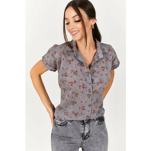 armonika Women's Gray Patterned Short Sleeve Shirt Slike