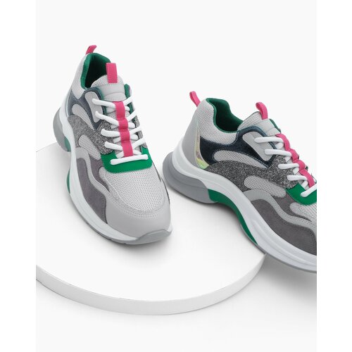 Marjin Women's Sneaker Lace-up High Sole Sequin Sports Shoes Tasep Gray Slike