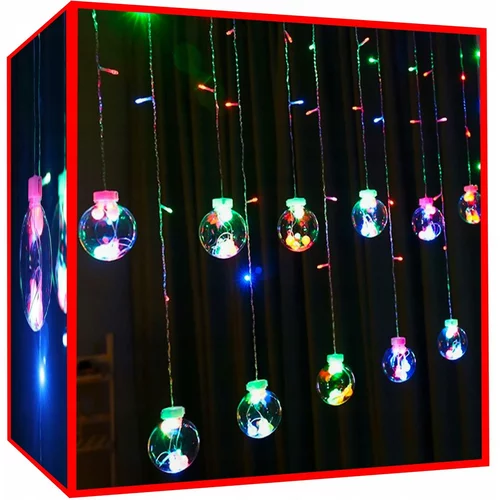  Novoletne LED lučke zavesa 108 RGB večbarvne 2,6m kroglice 8 funkcij