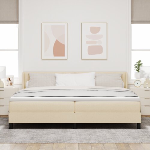  Krevet s opružnom podlogom s madracem krem 200x200 cm Tkanina Slike