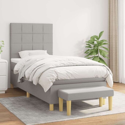 Box spring krevet s madracem svjetlosivi 90x190 cm od tkanine Slike
