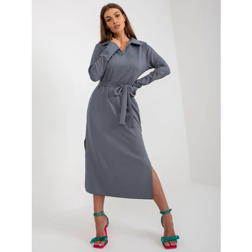 Fashion Hunters Dark gray ribbed dress with slits