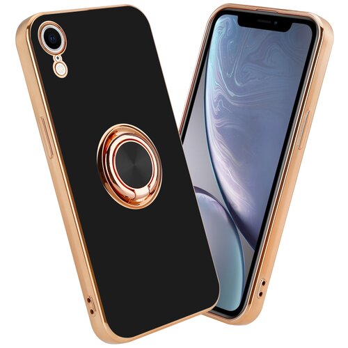 Cadorabo Ohišje, združljiv z Apple v sijajnem črni barvi - zlato z obročem - zaščitni pokrov iz fleksibilnega silikona TPU, z zaščito pred kamero in držalom magnetnega avtomobila, (20593691) Cene