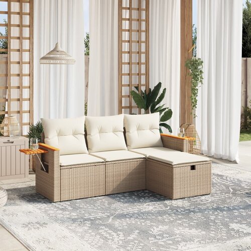 vidaXL Vrtna sedežna garnitura 4-delna z blazinami bež poli ratan Cene