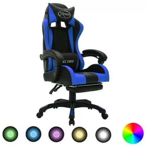  Racing stol z RGB LED lučkami modro in črno umetno usnje