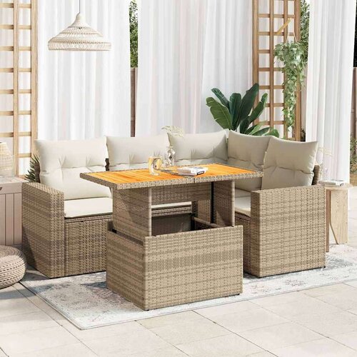 vidaXL 5-dijelni vrtni set sofa s jastucima bež od poliratana Cijene