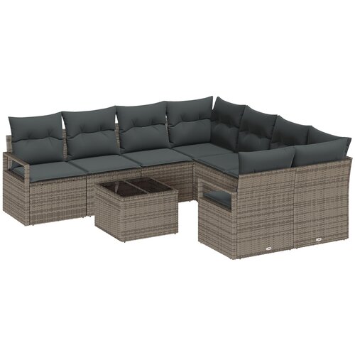 vidaXL set vrtnih sofa od 9 komada s jastučićima siva poli ratan, 2-sjedalna vrtna sofa s skladištem i jastučićima siva poli ratan Cijene