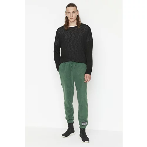 Trendyol Duck Head Green Men's Regular Fit Elastic Leg Label Appliqué Fleece Sweatpants