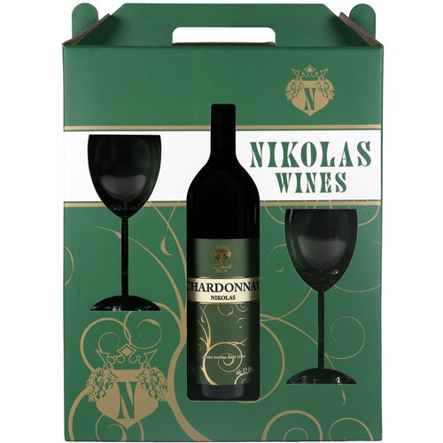 Nikolas Wines poklon set belo vino 0.75l + 2 čaše Cene