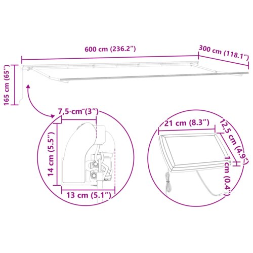 vidaXL Ručna uvlačiva tenda s LED svjetlom Crna 600x300 cm Cene