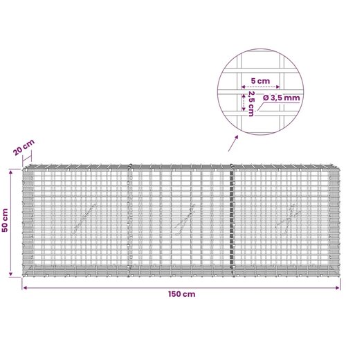  Gabion s žicom debljine 3 5 mm i mrežom 5x2 5 cm 150x20x50 cm - 20 cm 50 cm 150 cm Slike