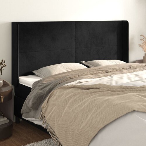 VidaXL Uzglavlje s u&amp;scaron;ima crni 203x16x118/128 cm bar&amp;scaron;unasti Slike