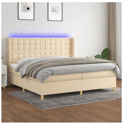  Box spring s madracem LED krem 200x200 cm od tkanine Cijene