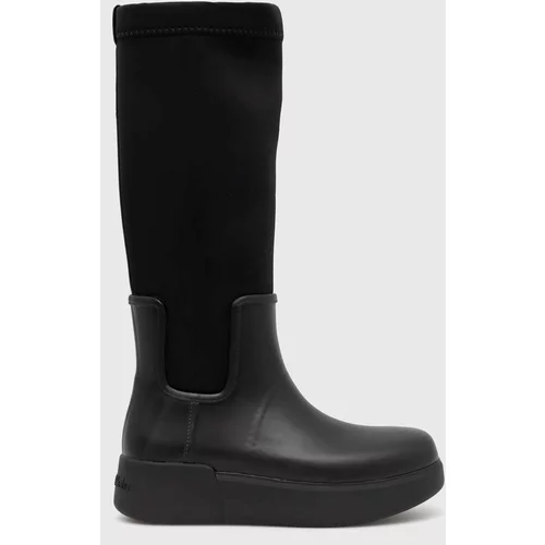 Calvin Klein Gumijasti škornji Rain Boot Wedge High ženski, črna barva