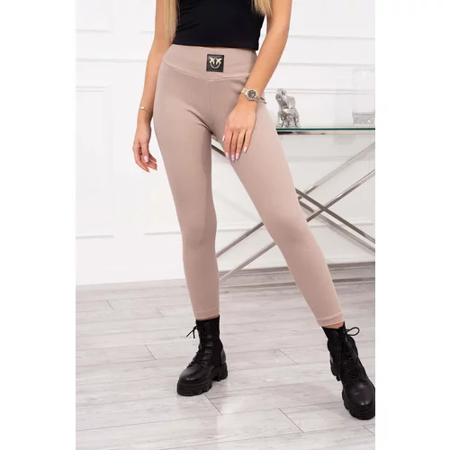 Kesi Ribbed leggings with a high waist of dark beige color