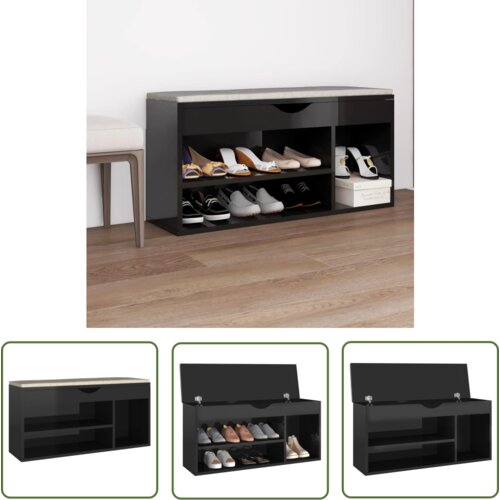 The Living Store Klop za čevlje z blazino visok sijaj črna 104x30x49 cm - Klop Za Čevlje, (21744644) Cene