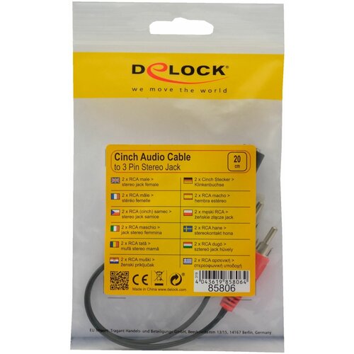 Delock Adapter-AVDIO 2xRCA M - Jack 3,5Ž 20cm 85806 Slike