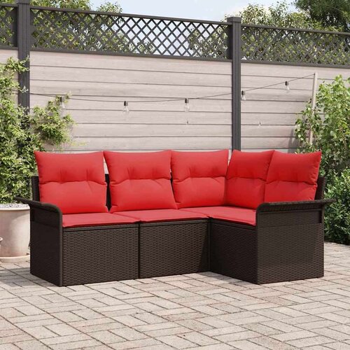  Vrtna sedežna garnitura z blazino 4 pcs Rjava Poly ratan, (5000022328) Cene