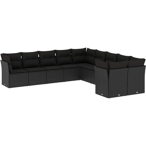  10-dijelni set vrtnih sofa s jastucima crni od poliratana Slike