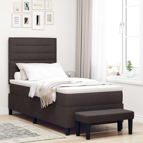 Box Spring Krevet s Madracem i Klupom Tamno smeđa 100x200 cm Tkanina Slike