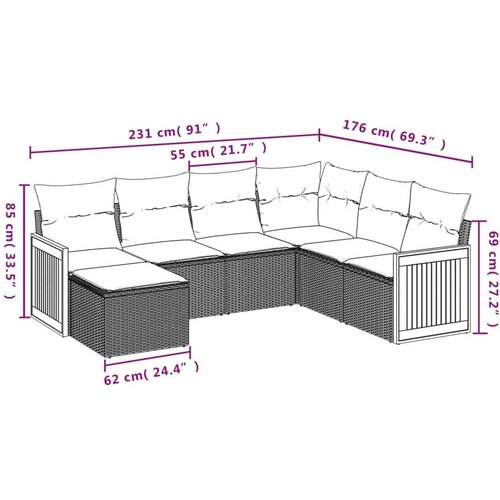vidaXL 7-dijelni set vrtnih sofa od poliratana s jastucima bež Cijene