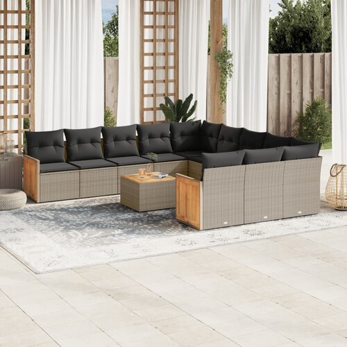  12-dijelni set vrtnih sofa od poliratana s jastucima sivi Slike