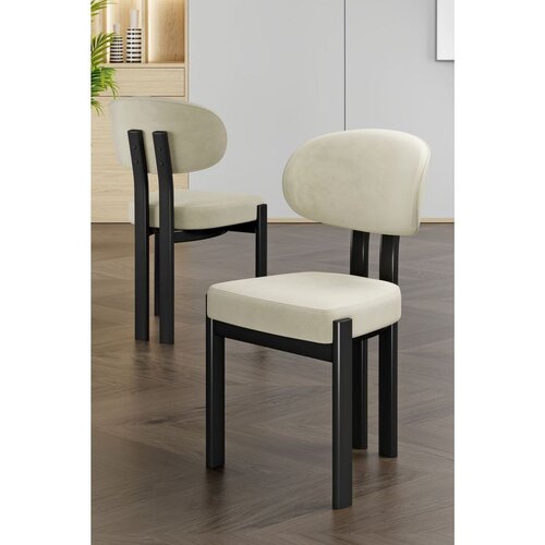 Hanah home set trpezarijskih stolica Dore 4 kom, krem tkanina Babyface, crne metalne noge Cene