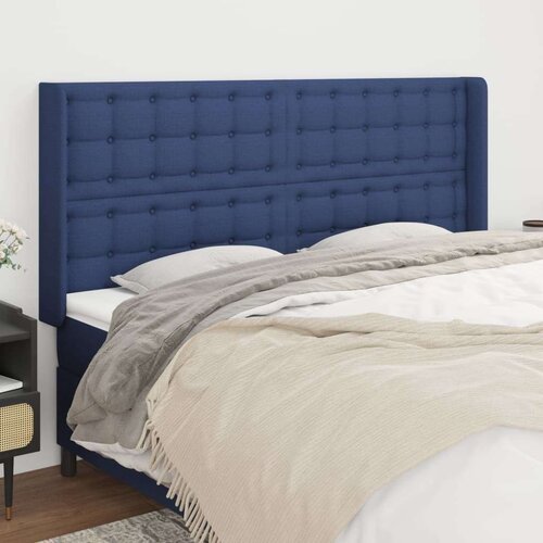  Vzglavje z ušesi modro 203x16x118/128 cm blago, (20932465) Cene