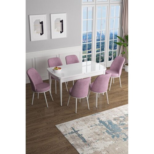 Hanah home Hanah Kućni set Trpezarijski sto i 6 stolica Han, roze i bijela Cene