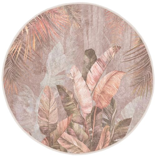 Mila Home svetlo rožnata pralna okrogla preproga &amp;oslash; 80 cm dusty leaves &amp;ndash; Slike