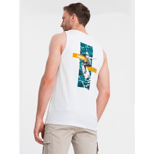 Ombre Summer Vibe printed men's cotton tank top - white Cene