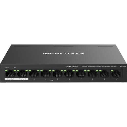 Mercusys 10-Port 10/100Mbps Desktop Switch with 8-Port PoE+PORT: 8× 10/100 Mbps PoE+ Ports, 2× 10/100 Mbps Non-PoE... Cijene