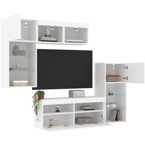 vidaXL 5-dijelni zidni TV elementi s LED bijeli od konstruiranog drva Cijene
