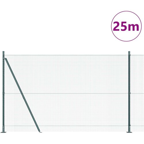  Zavarena žičana ograda s 13 flanged postova Zelena 1.4x25 m Čelik Slike