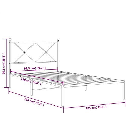  Metalni okvir za krevet s uzglavljem crni 100x190 cm Slike