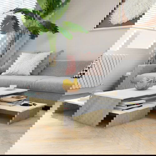 vidaXL Komplet klubskih mizic bel in sonoma hrast 100x100x26,5 cm, (20625592) Cene