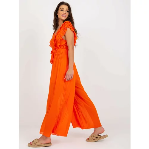 Fashion Hunters Orange pleated jumpsuit with belt by OCH BELLA
