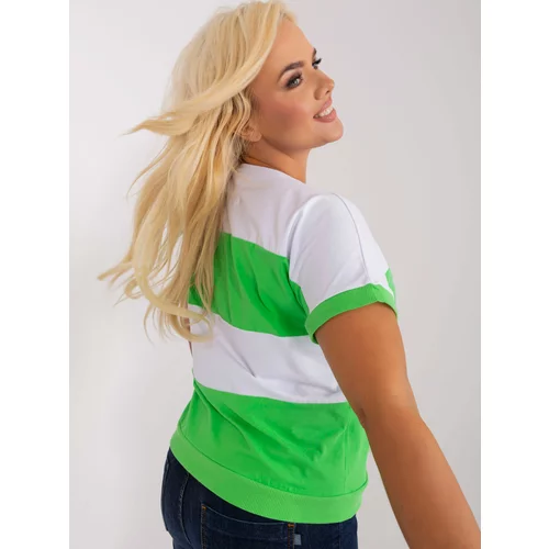 Fashion Hunters White and green blouse plus size with short sleeves