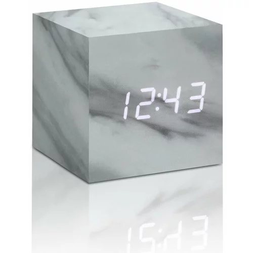 Gingko siva budilka v marmornem dekorju z belim LED zaslonom Cube Click Clock