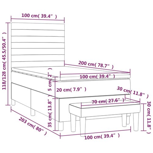  Krevet s oprugama i madracem tamnosivi 100 x 200 cm od tkanine Slike