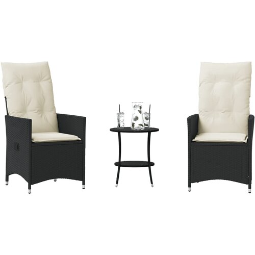 vidaXL 3-dijelni bistro set s jastucima crni od poliratana Cene