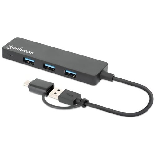 Manhattan USB-C HUB 4 porta 180863 3.2 G1+USB-C/5Gbps/Crna Slike