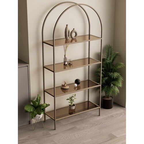 Hanah home Linda polica za knjige 80 &amp;times; 172 &amp;times; 30 cm, antik / bronzano staklo Slike