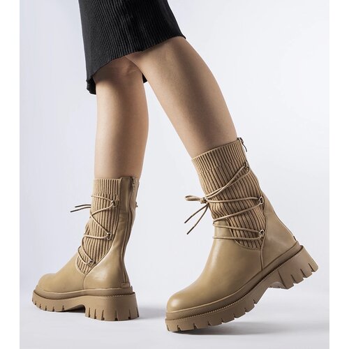 Gemre Beige sock boots with lacing Eliot Cene