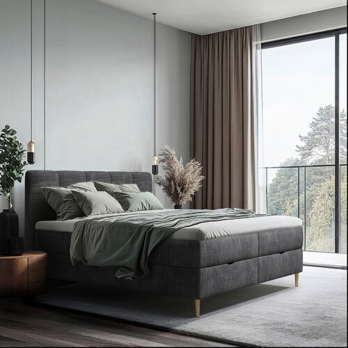 MID.YOU POSTELJA Z VZMETNICO 160 cm x 200 cm , les, tekstil, leseni material antracit Cene