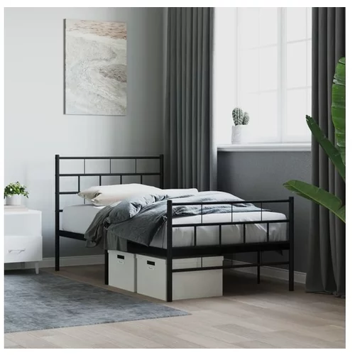 vidaXL Metalni okvir kreveta uzglavlje i podnožje crni 107x203 cm