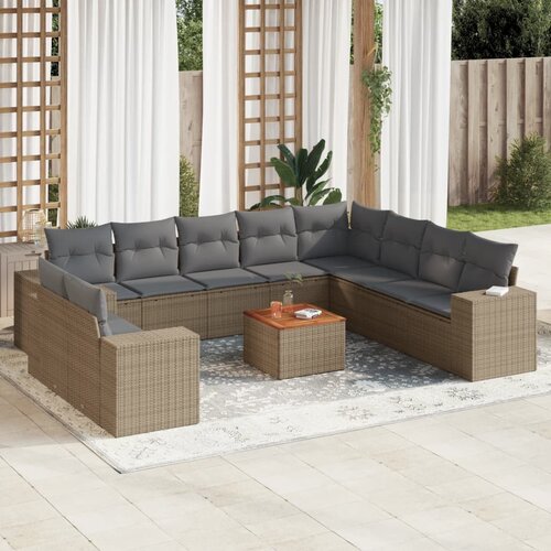 vidaXL 11-dijelni set vrtnih sofa od poliratana s jastucima bež Cijene