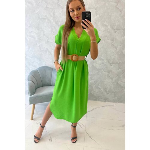 Kesi Dress with a decorative belt light green Slike