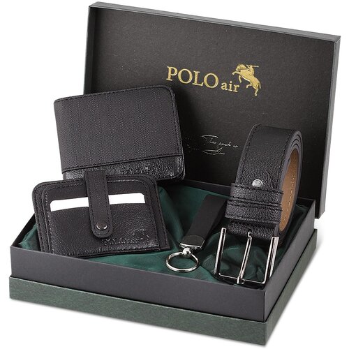 Polo Air Belt, Wallet, Card Holder, Keychain, Black Set in a Gift Box Cene