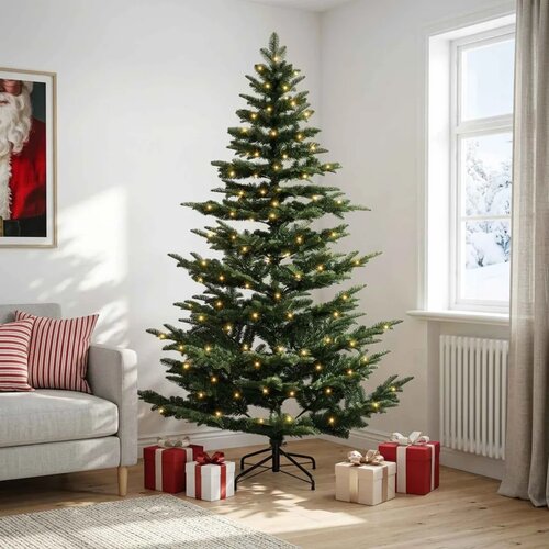  Umjetno božićno drvce s nogom 210 cm 300 LED lampica - Zelena 210 cm s LED svjetlima Slike